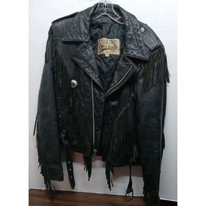 Vintage Fringe Black Leather Jacket Size 40 by Open Road